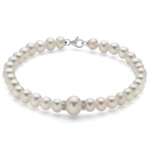 Bracciale con Perle da 5-5,5 mm e Perla Centrale 7,5 - 8 mm e Diamanti Miluna PBR3073V