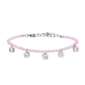 Bracciale in Acciaio con Pietre Rosa e Cristalli Bianchi Donna Luca Barra BK2679