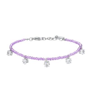 Bracciale in Acciaio con Pietre Viola e Cristalli Bianchi Donna Luca Barra BK2680