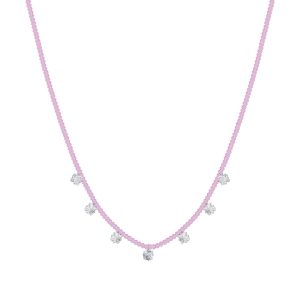 Collana in Acciaio con Pietre Rosa e Cristalli Bianchi Donna Luca Barra CK2024