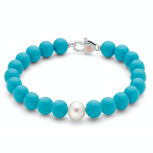 Bracciale con Turchese 8 mm e Perla Centrale 8,5 - 9 mm in Argento Miluna PBR1794V