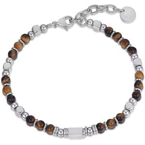 Bracciale in Acciaio con Pietre Marrone Occhio di Tigre Uomo Luca Barra BA1170