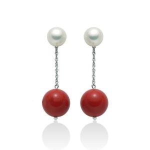 Orecchini Pendenti con Corallo Rosso 6,5 -7 mm in Argento Miluna PER2068
