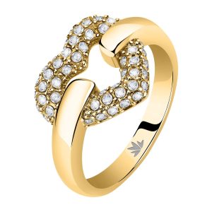 Anello in Acciaio Dorato con Cuore e Cristallo Bianco Donna Morellato SAVO28012