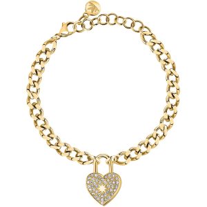 Bracciale in Acciaio Dorato con Cuore e Cristalli Bianchi Donna Morellato SABG29