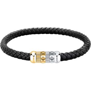 Bracciale in Acciaio/Pelle Nera Uomo in Acciaio e Acciaio Dorato Morellato SQH52