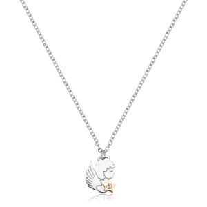 Collana in Acciaio con Angelo con Stella Dorata e Cristallo Bianco Donna S'agapò SCK268