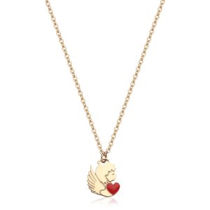 Collana in Acciaio Dorato con Angelo e Cuore con smalto rosso Donna S'agapò SCK269
