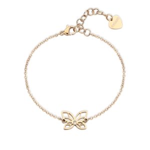 Bracciale in Acciaio Dorato con Farfalla e Cristallo Bianco Donna S’agapò SCK275