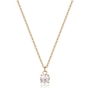 Collana in Acciaio Dorato con Cristallo Bianco Donna S'agapò SDZ07