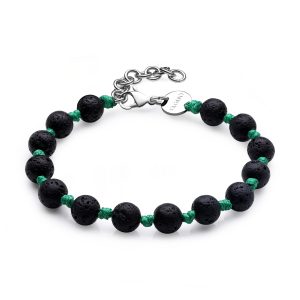 Bracciale in Acciaio con Cordino Cerato e Sfere in Lava Stone Uomo S'agapò SRT23