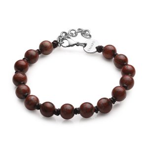 Bracciale in Acciaio con Cordino Cerato e Sfere in Diaspro Rosso Uomo S'agapò SRT26