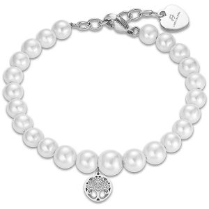 Bracciale in Acciaio con Perle e Albero della Vita con Cristalli Bianchi Donna Luca Barra BK2098