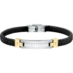 Bracciale in Acciaio/Pelle Nera in Acciaio e Acciaio Dorato Uomo Morellato SQH32