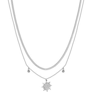 Collana Doppio Filo in Acciaio con Sole con Cristalli Bianchi Donna Luca Barra CK1903