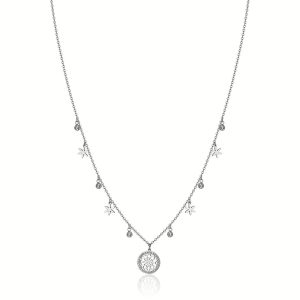 Collana in Acciaio con Fiore della Vita e Cristalli Bianchi Donna Luca Barra CK1976