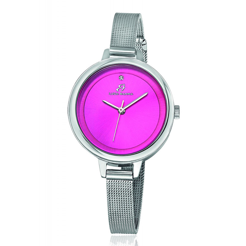 orologio-luca-barra-donna-quadrante-fuxia-cristallo-cinturino-maglia-milano-silver-acciaio-bw216