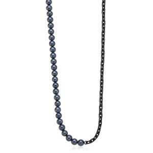 Collana in Acciaio Color Rutenio con Perle di Conchiglia Uomo S'Agapò SAT02