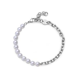 Bracciale in Acciaio con Perle di Conchiglia Uomo S’Agapò SAT11