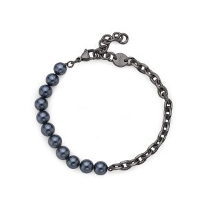 Bracciale in Acciaio Color Rutenio con Perle di Conchiglia Uomo S’Agapò SAT12