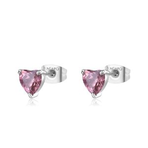 Orecchini a forma di Cuore con Cristalli Rosa in Acciaio Donna S’agapò SDZ101