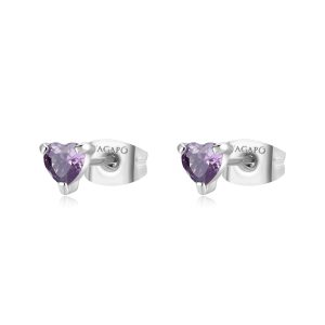 Orecchini a forma di Cuore con Cristalli Viola in Acciaio Donna S’agapò SDZ103