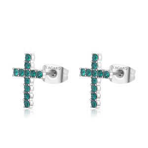 Orecchini a Forma di Croce e Cristalli Verdi Smeraldo Donna S'Agapò SDZ115