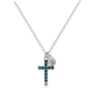 Collana con Pendente a Forma di Croce e Cristalli Verdi Smeraldo Donna S’Agapò SDZ64