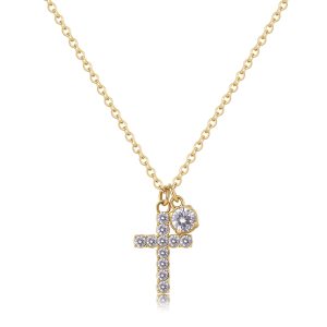 Collana Dorata con Pendente a Forma di Croce e Cristalli Bianchi Donna S’Agapò SDZ65