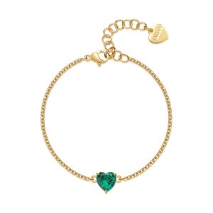 Bracciale Dorato con Centrale a Forma di Cuore con Cristallo Verde Smeraldo Donna S'Agapò SDZ73