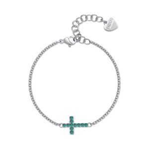 Bracciale con Centrale a Forma di Croce con Cristallo Verde Smeraldo Donna S'Agapò SDZ75