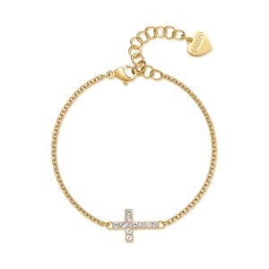 Bracciale Dorato con Centrale a Forma di Croce con Cristallo Verde Smeraldo Donna S'Agapò SDZ76