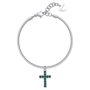 Bracciale con Pendente a Forma di Croce con Cristalli Verde Smeraldo Donna S'Agapò SDZ79