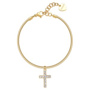 Bracciale Dorato con Pendente a Forma di Croce con Cristalli Bianchi Donna S'Agapò SDZ80