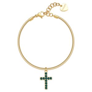 Bracciale Dorato con Pendente a Forma di Croce con Cristalli Verde Smeraldo Donna S'Agapò SDZ81