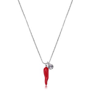 Collana con Pendenti Cornetto e Cristallo Bianco in Acciaio Donna S'agapò SFE05