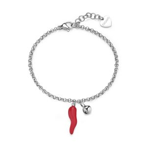 Bracciale con Pendenti Cornetto e Campanellino in Acciaio Donna S'agapò SFE15