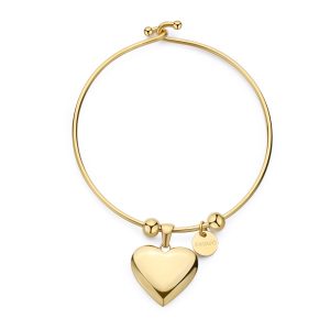 Bracciale Rigido con pendente a forma di Cuore in Acciaio Dorato Donna S'agapò SSE24