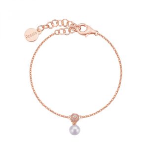 Bracciale in Argento Rosato con Cristalli Bianchi e 1 Perla Naturale Donna Rosato RZAZ012