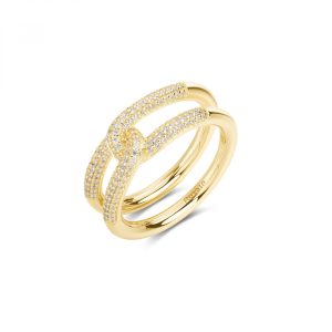 Anello in Argento Dorato con Cristalli Bianchi Donna Rosato RZBI84B