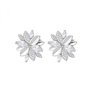 Orecchini in Argento a Forma di Fiore con Cristalli Bianchi Donna Rosato RZGA56