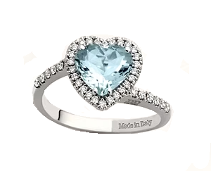 Anello a Forma di Cuore con Diamanti e Acqua Marina Davite e Delucchi AAM000202