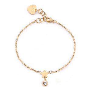 Bracciale in Acciaio Dorato con Stella e Cristallo Bianco Donna S'agapò SCE28
