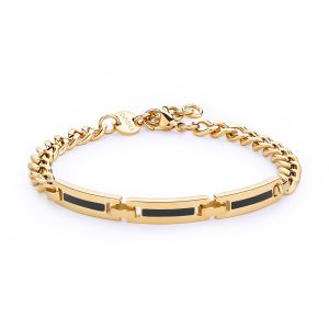 Bracciale in Acciaio Dorato e Centrale con smalto nero Uomo S'agapò STI14