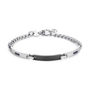 Bracciale in Acciaio Centrale con Cristalli Neri e Finitura Color Rutenio Uomo S'agapò STI19