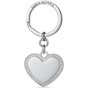 Portachiavi in Acciaio a Forma di Cuore e Cristalli Bianchi Luca Barra PK262