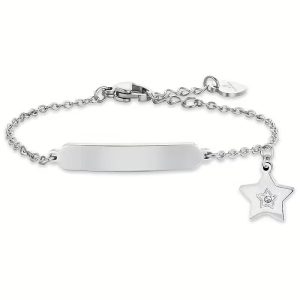 Bracciale con Piastra Centrale e Stella con Cristallo Bianco Bambina Luca Barra JB201