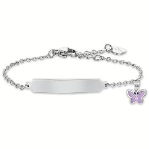 Bracciale con Piastra Centrale e Farfalla Smaltata Bambina Luca Barra JB205