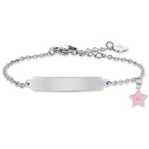Bracciale con Piastra Centrale e Stella Smaltata e Cristallo Bianco Bambina Luca Barra JB199