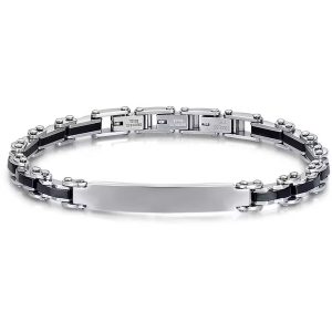 Bracciale in Acciaio con elementi in ceramica nera Uomo Luca Barra BA1125